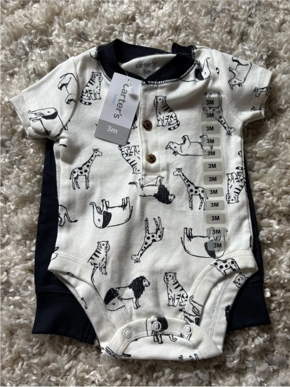 Carter's Black & White 3-Piece Baby Bodysuit and Pant Set | 3m